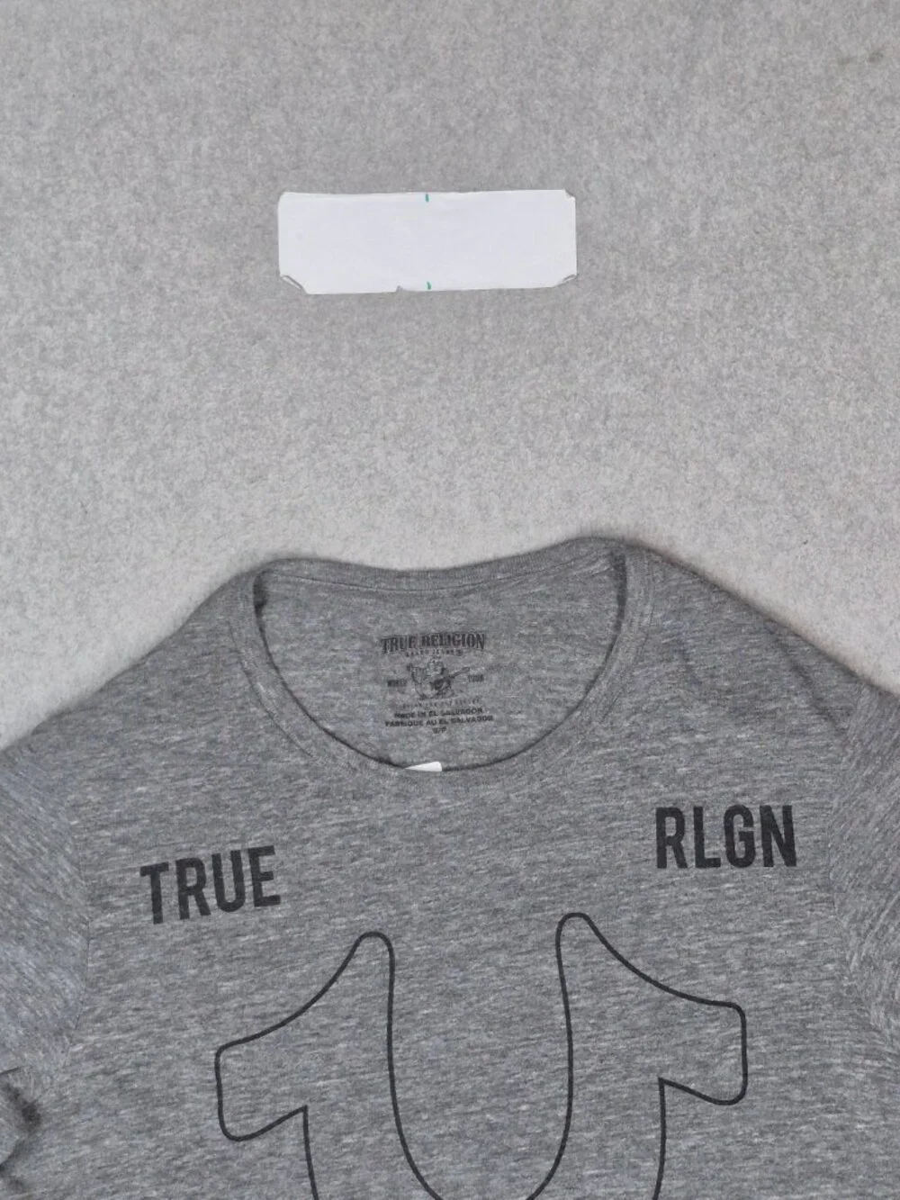 True Religion Men Shirt S Gray Horseshoe Spellout Logo Graphic Print Crew Neck